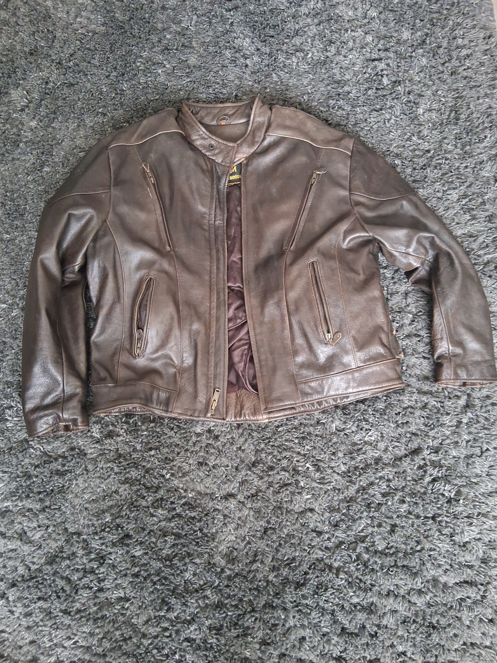 Men's Brown Leather Jacket - Classic Zip Front